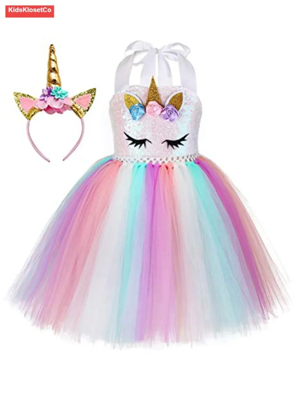 Sequined Unicorn Tutu Dress With Headband, Girls Costume, Birthday Party